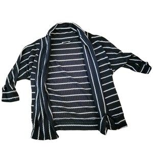 Tea a‎ Rose Womens Black White Striped Long Sleeve Open Front Cardigan Sweater
